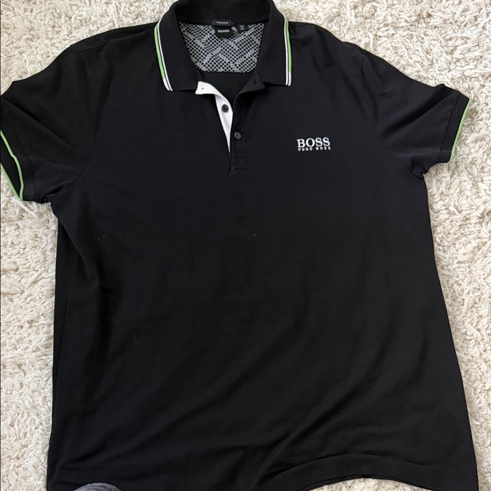 Boss Black Polo Shirt with Green Accents